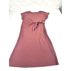 PEROUT Knit Tie Waist Dress Mauve Pink Midi Cap Sleeve EU M US 6